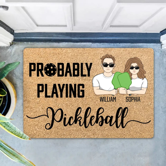 Custom Personalized Pickleball Doll Couple Doormat - Gift Idea For Couple - Probably Playing Pickleball