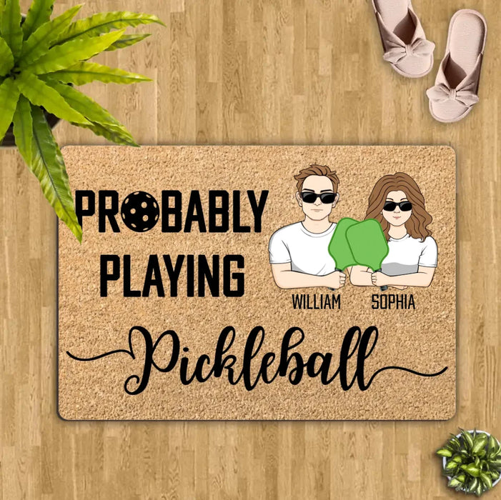 Custom Personalized Pickleball Doll Couple Doormat - Gift Idea For Couple - Probably Playing Pickleball