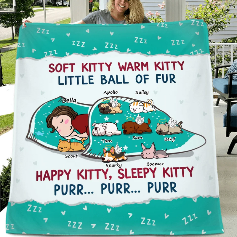 Personalized Custom Dog Mom Quilt Blanket/Fleece Throw Blanket - Soft Kitty Warm Kitty Little Ball Of Fur