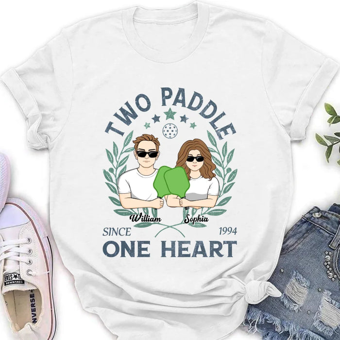 Custom Personalized Couple T-shirt/ Long Sleeve/ Sweatshirt/ Hoodie - Funny Gift Idea For Couple/ Pickleball Lover - Two Paddle One Heart