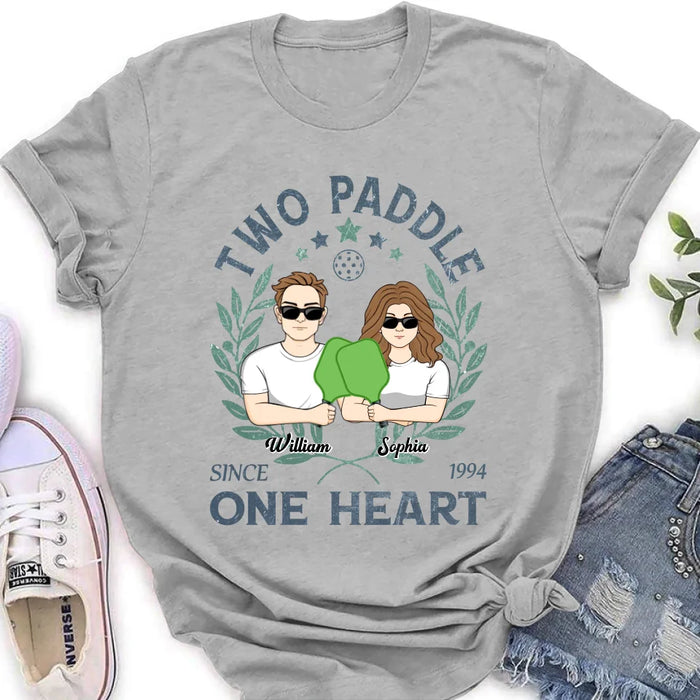 Custom Personalized Couple T-shirt/ Long Sleeve/ Sweatshirt/ Hoodie - Funny Gift Idea For Couple/ Pickleball Lover - Two Paddle One Heart