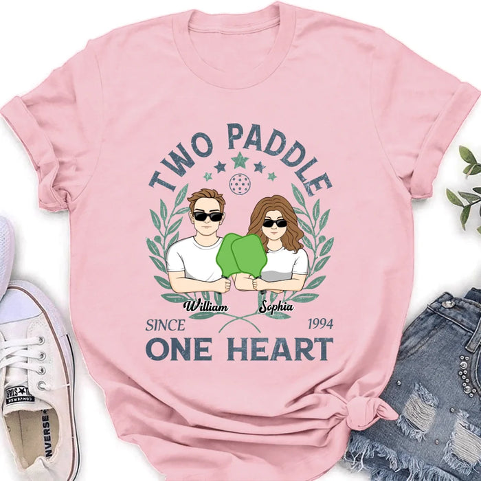 Custom Personalized Couple T-shirt/ Long Sleeve/ Sweatshirt/ Hoodie - Funny Gift Idea For Couple/ Pickleball Lover - Two Paddle One Heart