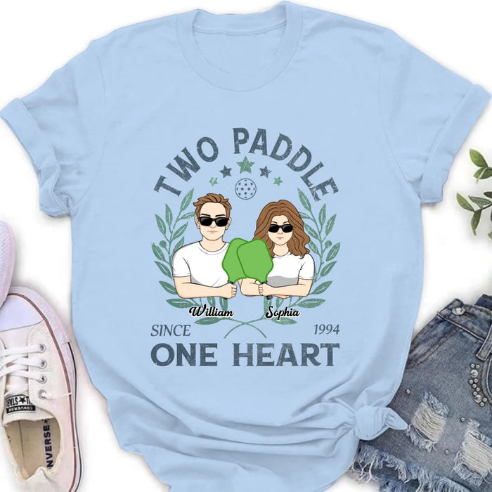 Custom Personalized Couple T-shirt/ Long Sleeve/ Sweatshirt/ Hoodie - Funny Gift Idea For Couple/ Pickleball Lover - Two Paddle One Heart