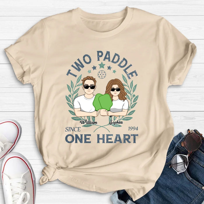 Custom Personalized Couple T-shirt/ Long Sleeve/ Sweatshirt/ Hoodie - Funny Gift Idea For Couple/ Pickleball Lover - Two Paddle One Heart