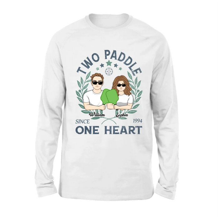 Custom Personalized Couple T-shirt/ Long Sleeve/ Sweatshirt/ Hoodie - Funny Gift Idea For Couple/ Pickleball Lover - Two Paddle One Heart