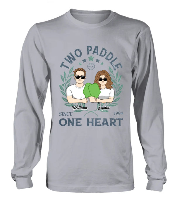 Custom Personalized Couple T-shirt/ Long Sleeve/ Sweatshirt/ Hoodie - Funny Gift Idea For Couple/ Pickleball Lover - Two Paddle One Heart