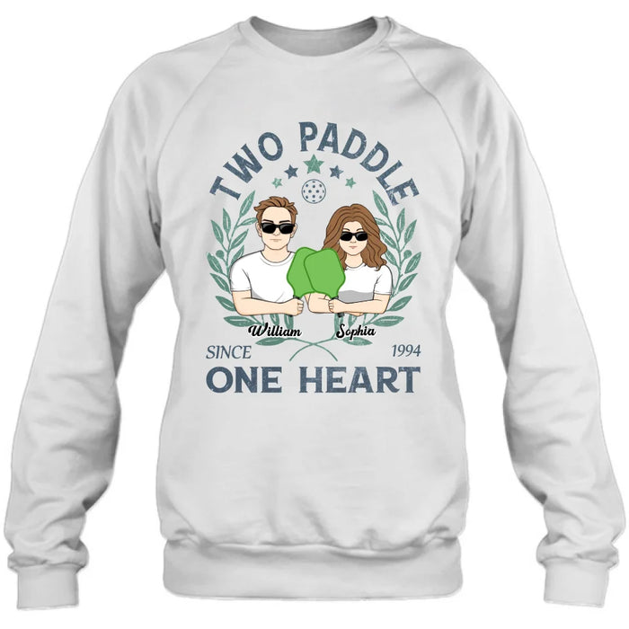 Custom Personalized Couple T-shirt/ Long Sleeve/ Sweatshirt/ Hoodie - Funny Gift Idea For Couple/ Pickleball Lover - Two Paddle One Heart