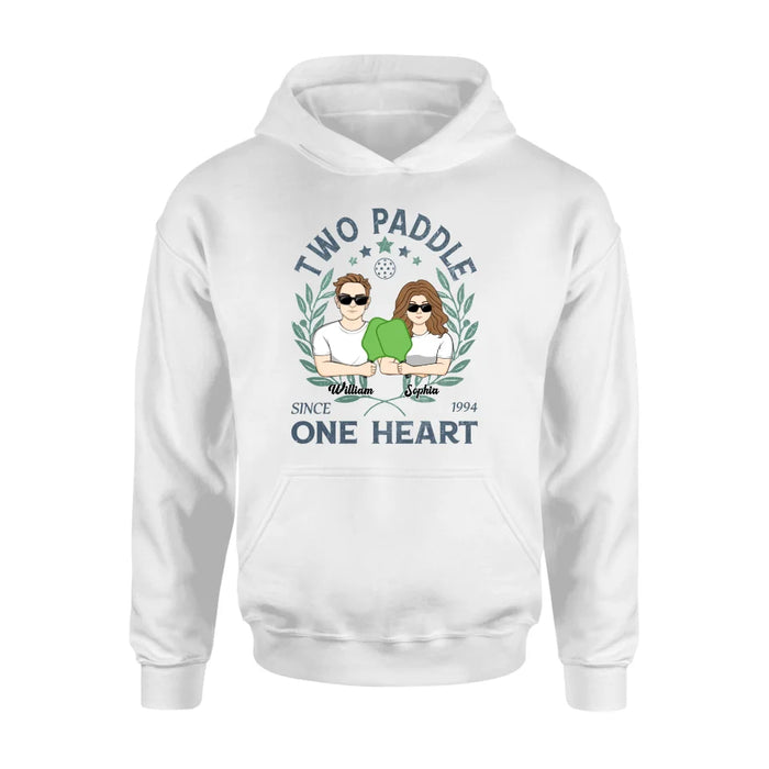 Custom Personalized Couple T-shirt/ Long Sleeve/ Sweatshirt/ Hoodie - Funny Gift Idea For Couple/ Pickleball Lover - Two Paddle One Heart