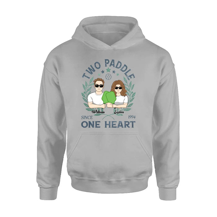 Custom Personalized Couple T-shirt/ Long Sleeve/ Sweatshirt/ Hoodie - Funny Gift Idea For Couple/ Pickleball Lover - Two Paddle One Heart