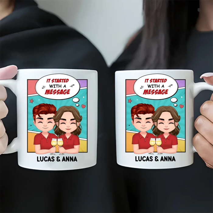 Custom Personalized Couple T-shirt/ Long Sleeve/ Sweatshirt/ Hoodie/ Pillow Cover/ Coffee Mug - Gift Idea For Couple - It Started With A Message