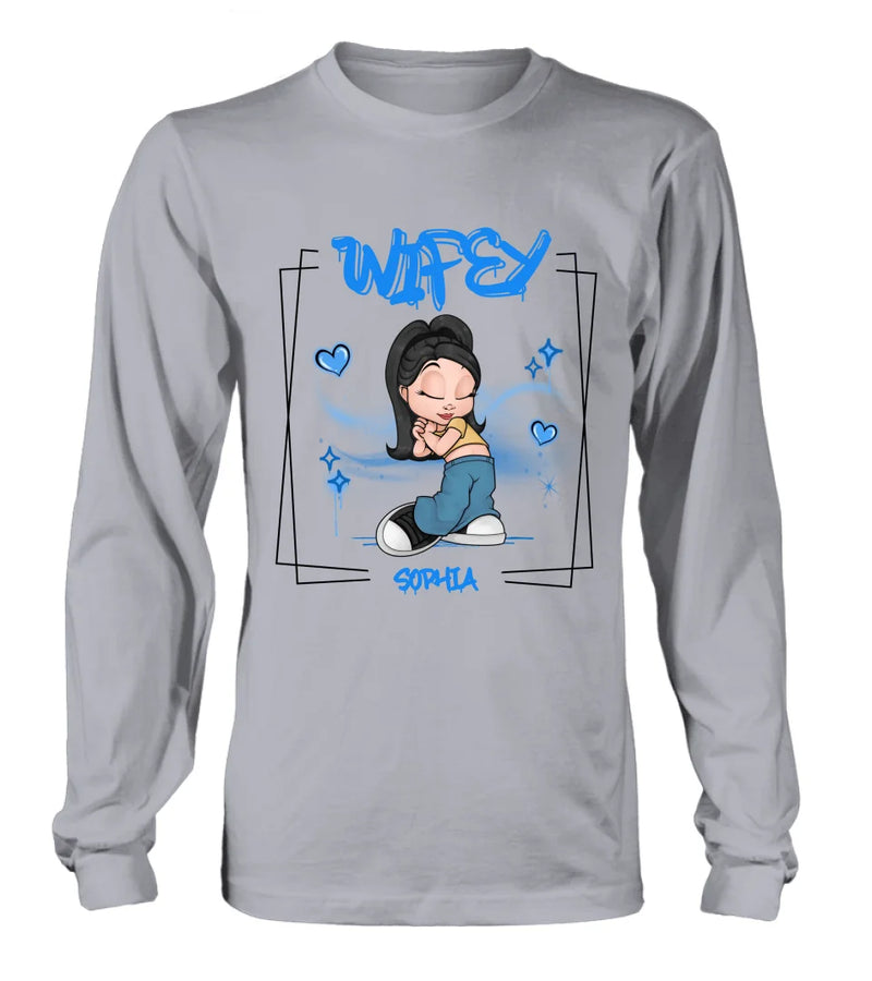 Personalized Hubby Wifey Y2K Couple T-shirt/Long Sleeve/Sweatshirt/Hoodie - Gift Idea For Couple