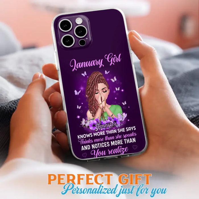 Custom Personalized Birthday Girl iPhone/ Samsung Phone Case - Gift Idea For Girl/ Friend/ Daughter - Knows More Than She Says