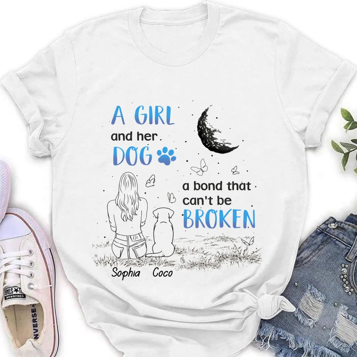 Custom Personalized Girl And Dog T-shirt/ Long Sleeve/ Sweatshirt/ Hoodie - Memorial Gift Idea For Dog Lover - A Girl And Her Dog A Bond That Can't Be Broken