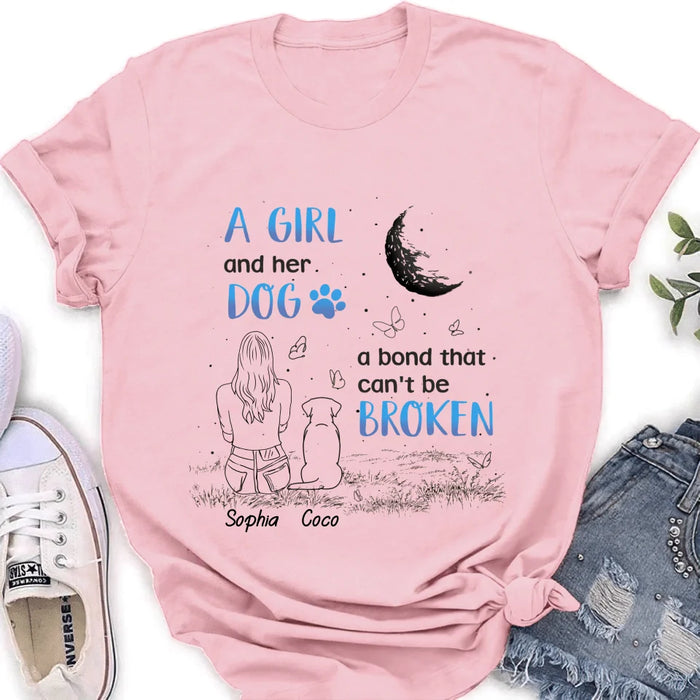 Custom Personalized Girl And Dog T-shirt/ Long Sleeve/ Sweatshirt/ Hoodie - Memorial Gift Idea For Dog Lover - A Girl And Her Dog A Bond That Can't Be Broken