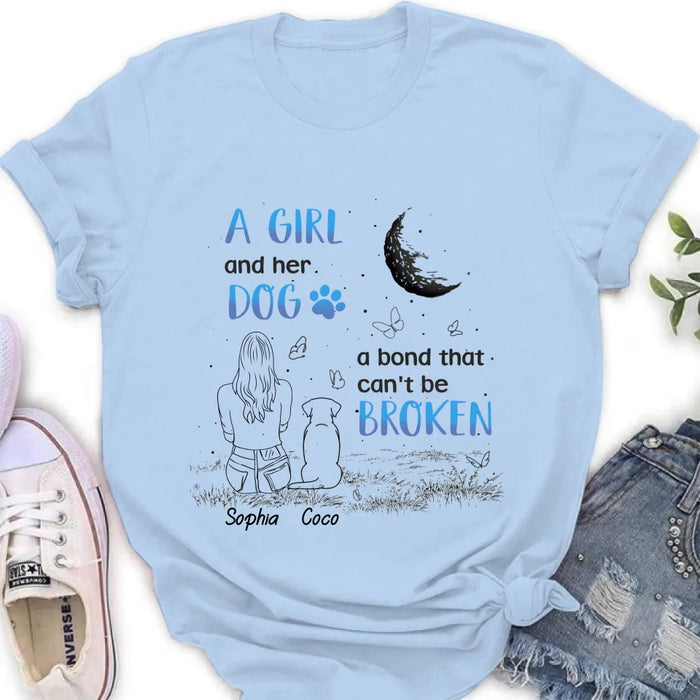 Custom Personalized Girl And Dog T-shirt/ Long Sleeve/ Sweatshirt/ Hoodie - Memorial Gift Idea For Dog Lover - A Girl And Her Dog A Bond That Can't Be Broken