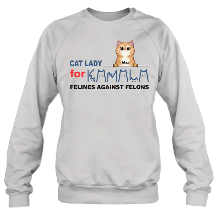 Custom Personalized Cat Lady For Kamala T-shirt/ Long Sleeve/ Sweatshirt/ Hoodie - Gift Idea For Cat Lover - Felines Against Felons