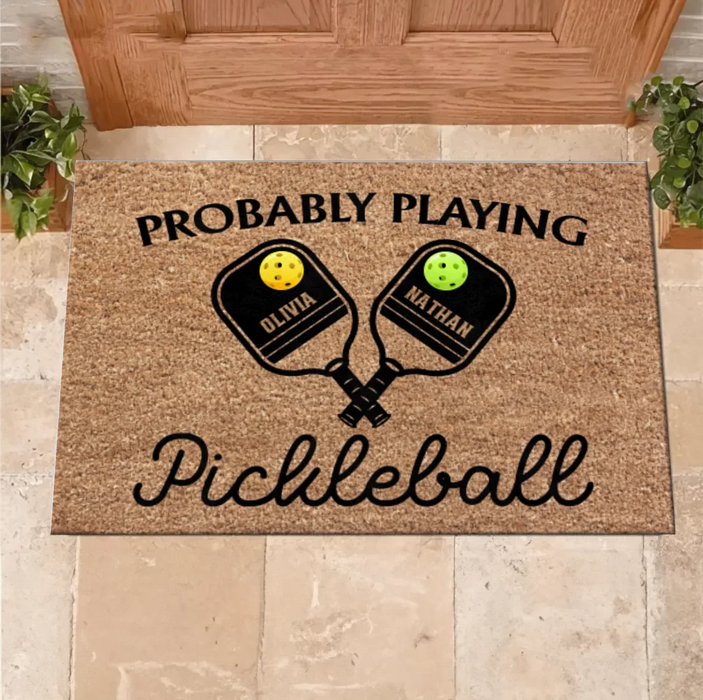 Custom Personalized Pickleball Couple Doormat - Gift Idea For Couple - Probably Playing Pickleball