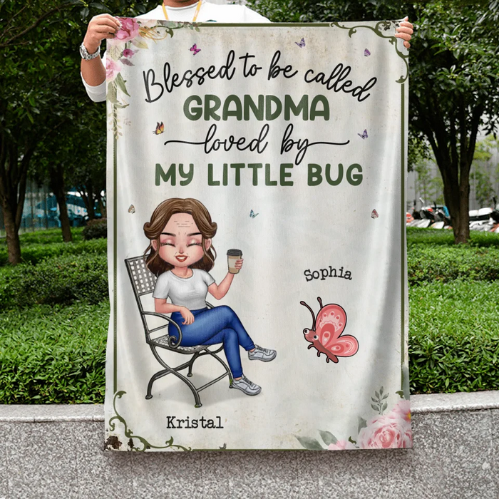 Custom Personalized Grandma Flag Sign - Gift Idea For Grandma - Upto 10 Kids - Blessed To Be Called Grandma Loved By My Little Bugs