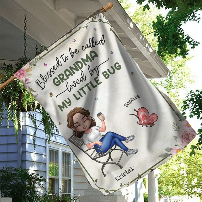 Custom Personalized Grandma Flag Sign - Gift Idea For Grandma - Upto 10 Kids - Blessed To Be Called Grandma Loved By My Little Bugs