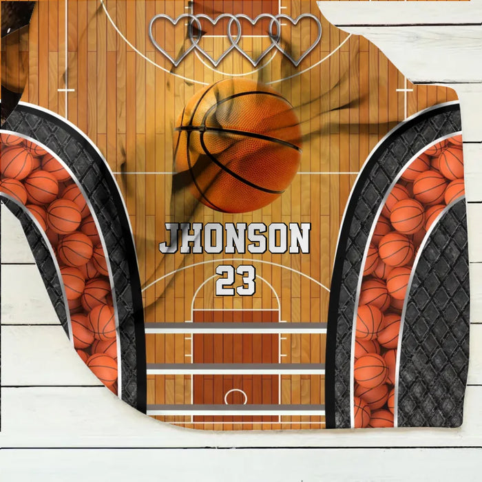Custom Personalized Basketball Quilt/ Fleece Throw Blanket - Gift Idea For Basketball Lover
