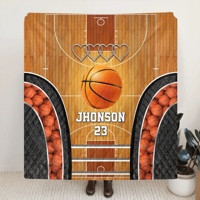 Custom Personalized Basketball Quilt/ Fleece Throw Blanket - Gift Idea For Basketball Lover