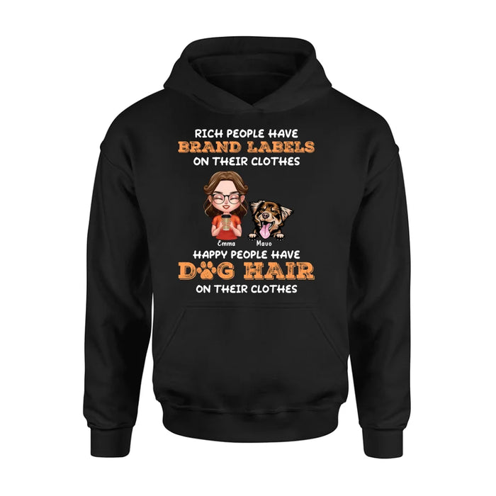 Custom Personalized Dog Mom T-shirt/ Long Sleeve/ Sweatshirt/ Hoodie - Gift Idea For Dog Lover - Upto 3 Dogs - Happy People Have Dog Hair On Their Clothes