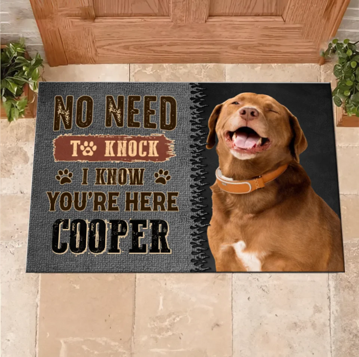 Custom Personalized Dog Doormat - Gift Idea For Dog Lover - No Need To Knock I Know You're Here