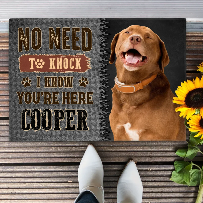 Custom Personalized Dog Doormat - Gift Idea For Dog Lover - No Need To Knock I Know You're Here