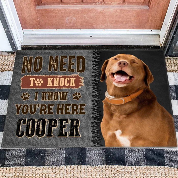 Custom Personalized Dog Doormat - Gift Idea For Dog Lover - No Need To Knock I Know You're Here
