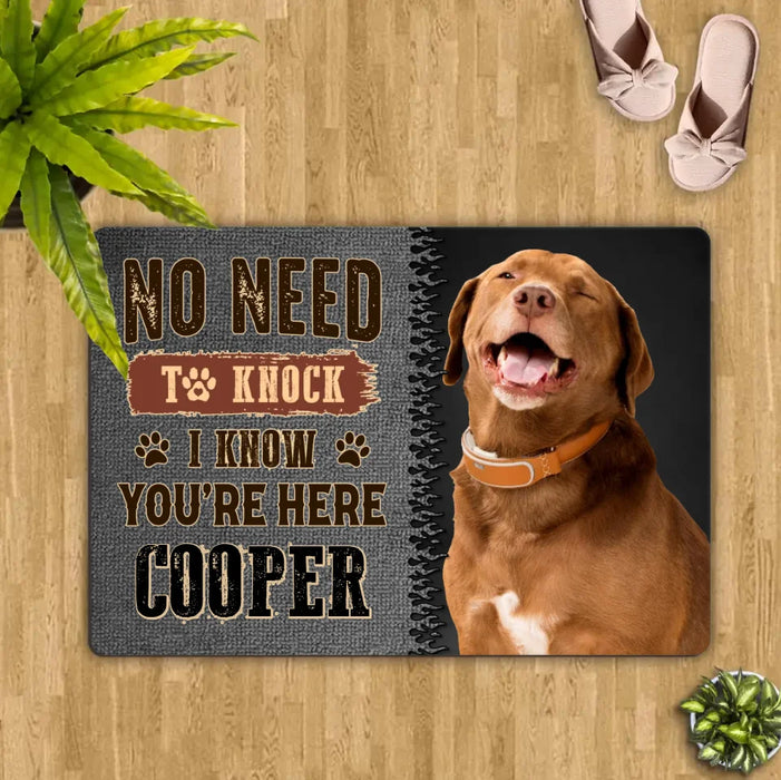 Custom Personalized Dog Doormat - Gift Idea For Dog Lover - No Need To Knock I Know You're Here