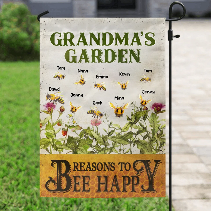 Custom Personalized Grandma's Garden Flag Sign - Gift Idea For Grandma - Upto 10 Kids - Reasons To Bee Happy