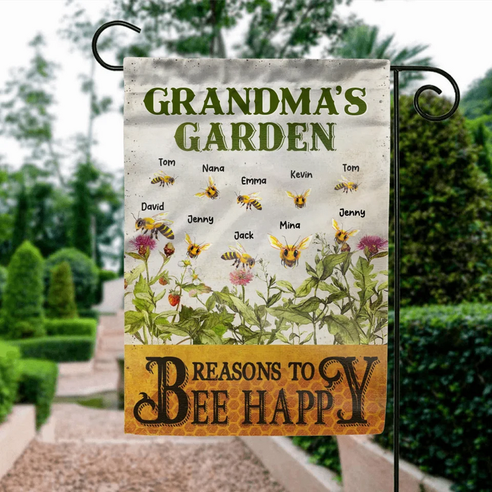 Custom Personalized Grandma's Garden Flag Sign - Gift Idea For Grandma - Upto 10 Kids - Reasons To Bee Happy