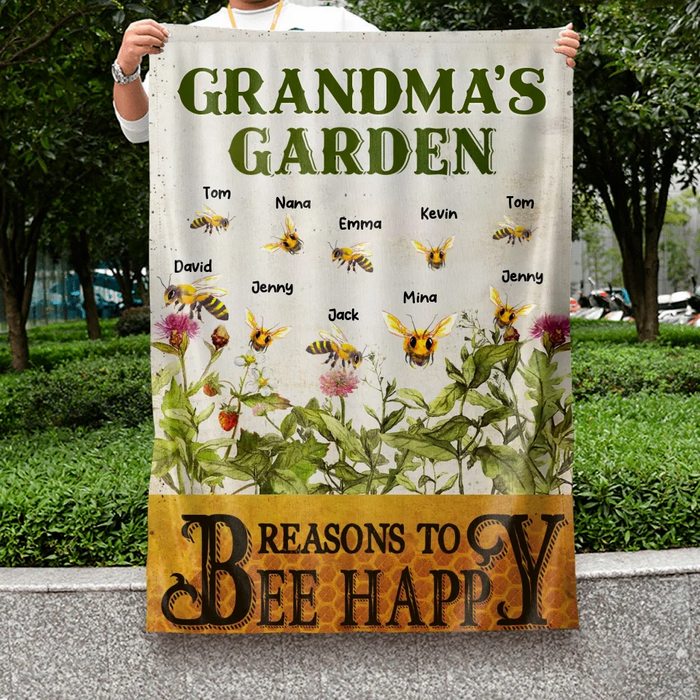 Custom Personalized Grandma's Garden Flag Sign - Gift Idea For Grandma - Upto 10 Kids - Reasons To Bee Happy