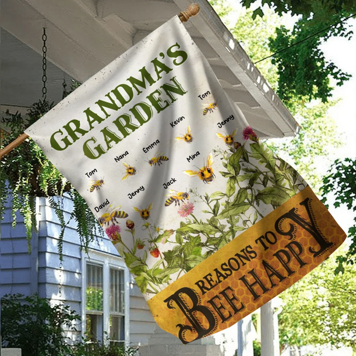 Custom Personalized Grandma's Garden Flag Sign - Gift Idea For Grandma - Upto 10 Kids - Reasons To Bee Happy