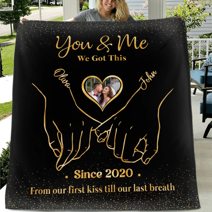 Custom Personalized Couple Fleece Throw Blanket/ Quilt - Upload Couple Photo - Anniversary Gift Idea For Couple/ Him/ Her/ Valentines - You & Me We Got This