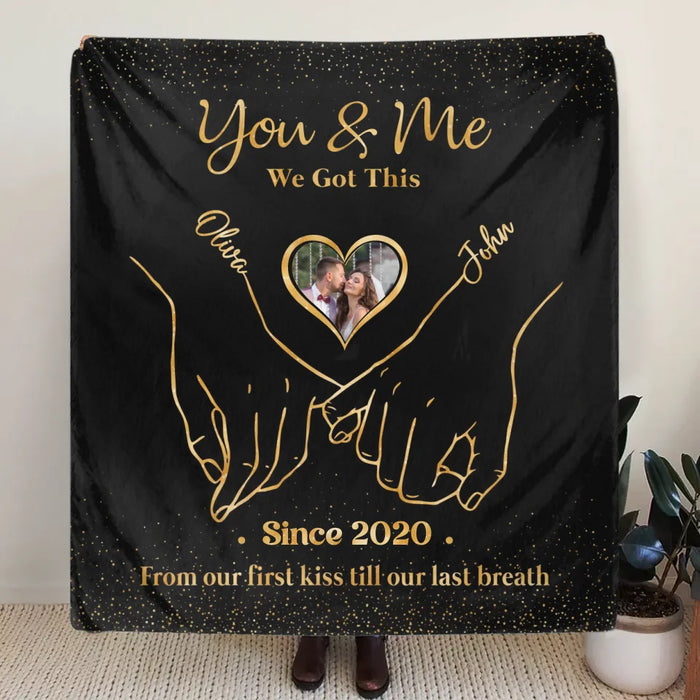 Custom Personalized Couple Fleece Throw Blanket/ Quilt - Upload Couple Photo - Anniversary Gift Idea For Couple/ Him/ Her/ Valentines - You & Me We Got This