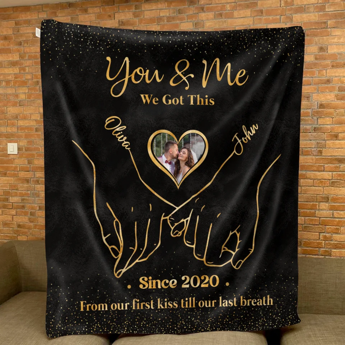 Custom Personalized Couple Fleece Throw Blanket/ Quilt - Upload Couple Photo - Anniversary Gift Idea For Couple/ Him/ Her/ Valentines - You & Me We Got This