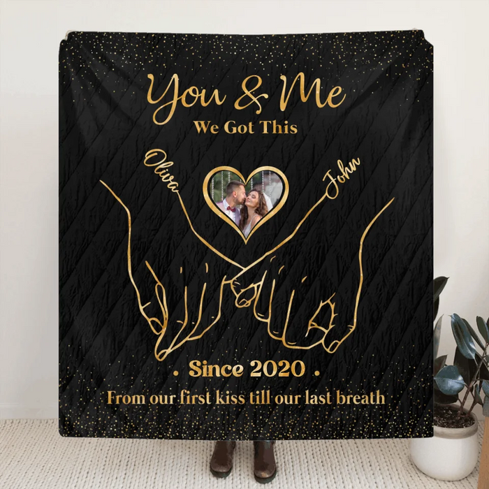 Custom Personalized Couple Fleece Throw Blanket/ Quilt - Upload Couple Photo - Anniversary Gift Idea For Couple/ Him/ Her/ Valentines - You & Me We Got This