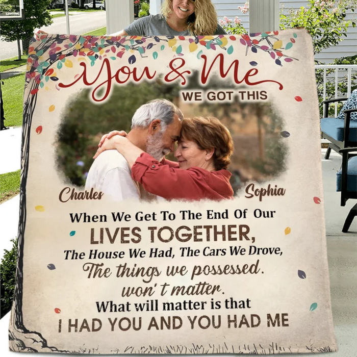 Custom Personalized Old Couple Vintage Fleece Throw Blanket/ Quilt Blanket- Upload Photo - Gift Idea For Couple - You & Me We Got This