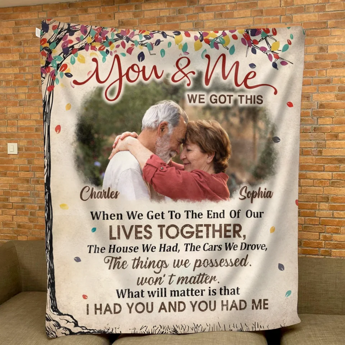 Custom Personalized Old Couple Vintage Fleece Throw Blanket/ Quilt Blanket- Upload Photo - Gift Idea For Couple - You & Me We Got This