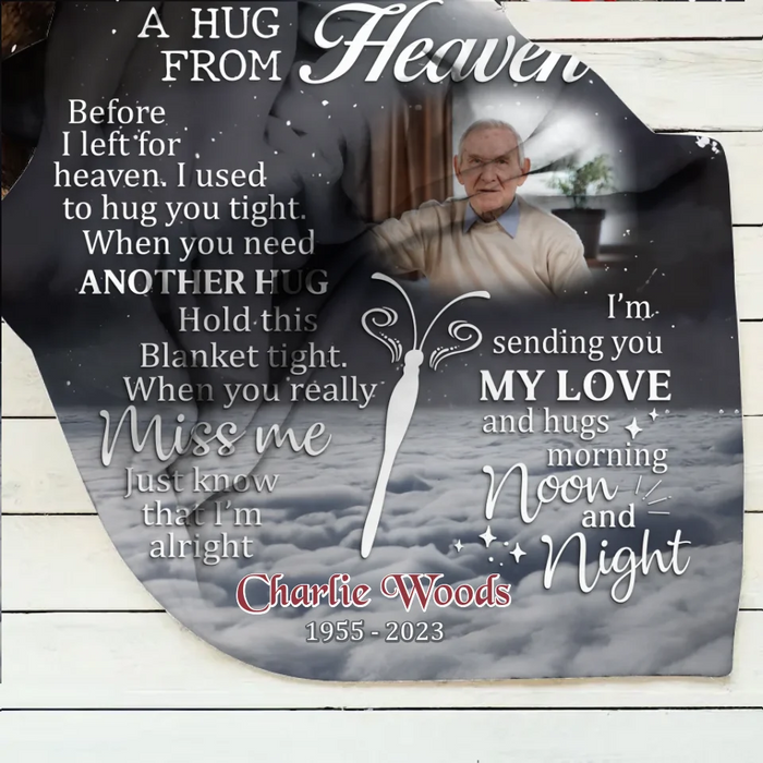 Custom Personalized Memorial Quilt/ Fleece Throw Blanket - Memorial Gift Idea - Upload Photo - A Hug From Heaven