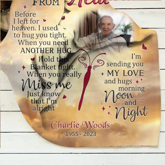 Personalized Memorial Quilt/Fleece Throw Blanket - Upload Photo - Memorial Gift Idea - A Hug From Heaven