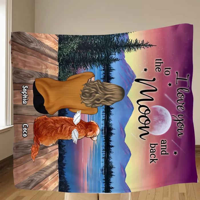 Personalized Pet Mom/Dad Quilt & Fleece Throw Blanket - Up to 3 Pets - Gift Idea For Dog/Cat/Rabbit Lover - I Love You To The Moon And Back