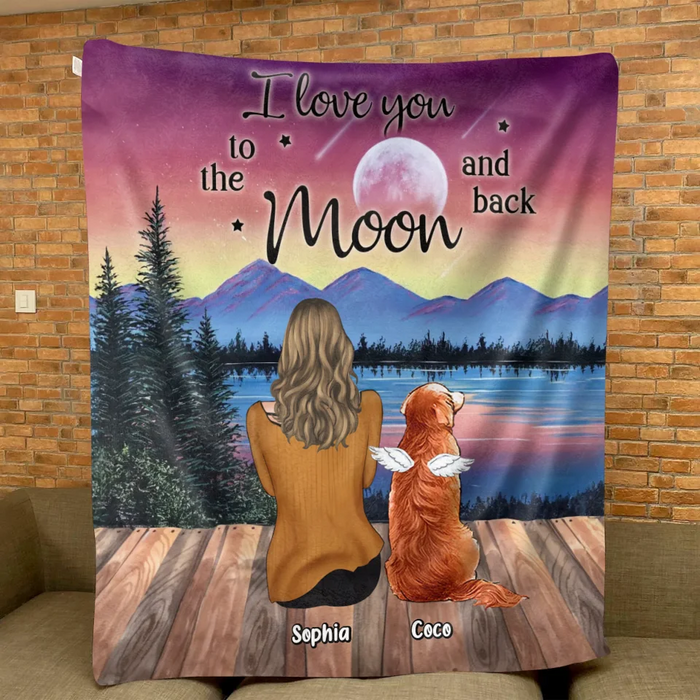 Personalized Pet Mom/Dad Quilt & Fleece Throw Blanket - Up to 3 Pets - Gift Idea For Dog/Cat/Rabbit Lover - I Love You To The Moon And Back