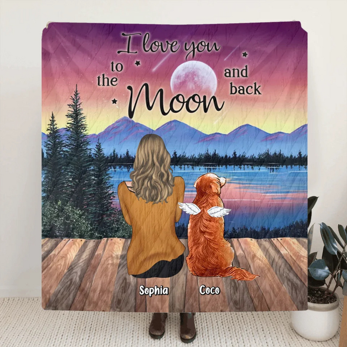 Personalized Pet Mom/Dad Quilt & Fleece Throw Blanket - Up to 3 Pets - Gift Idea For Dog/Cat/Rabbit Lover - I Love You To The Moon And Back