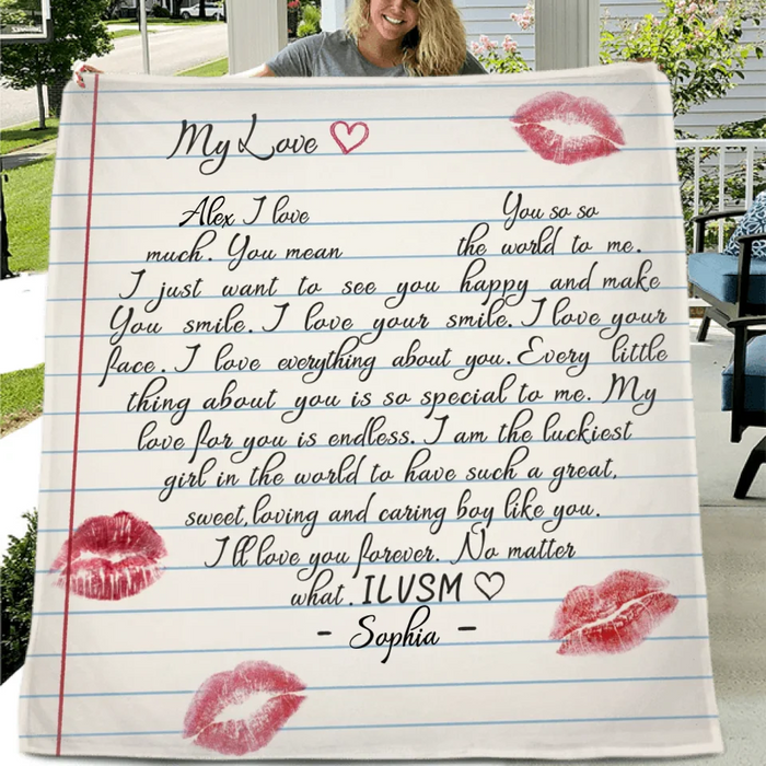 Personalized Love Letter Fleece Throw Blanket & Quilt - Gift Idea For Husband/ BoyFriend - You Mean The World To Me