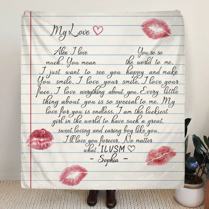 Personalized Love Letter Fleece Throw Blanket & Quilt - Gift Idea For Husband/ BoyFriend - You Mean The World To Me