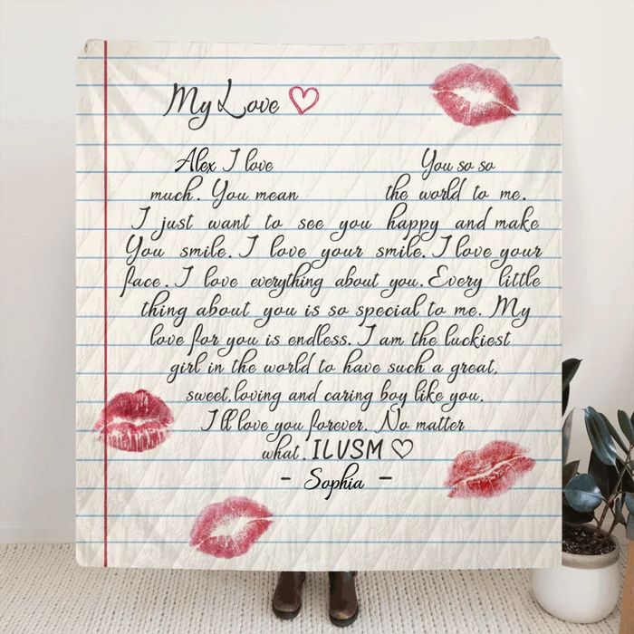 Personalized Love Letter Fleece Throw Blanket & Quilt - Gift Idea For Husband/ BoyFriend - You Mean The World To Me