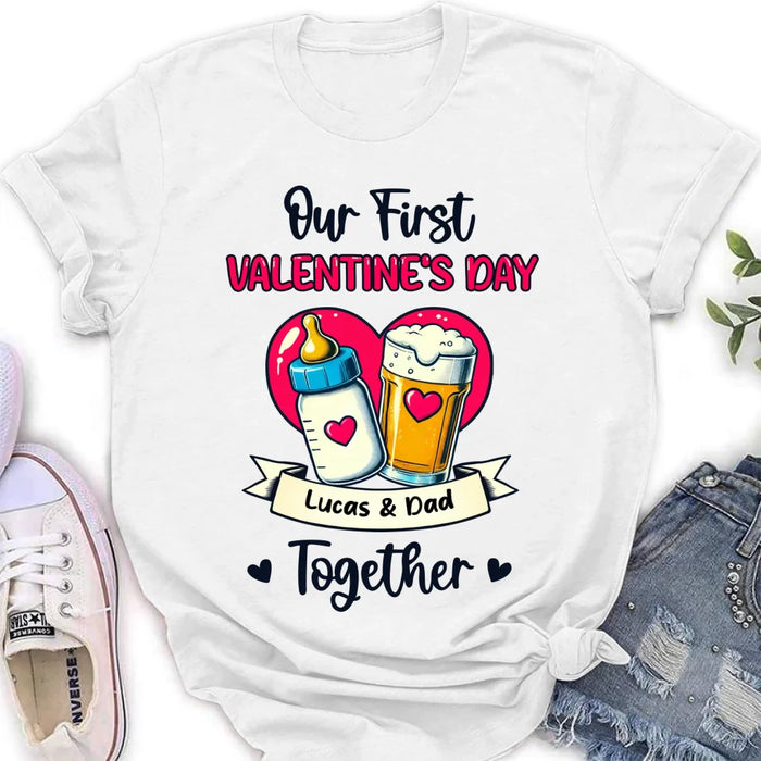 Custom Personalized Our First Valentine's Day T-Shirt/ Baby Onesie - Gift Idea For Dad/ Valentine's Day