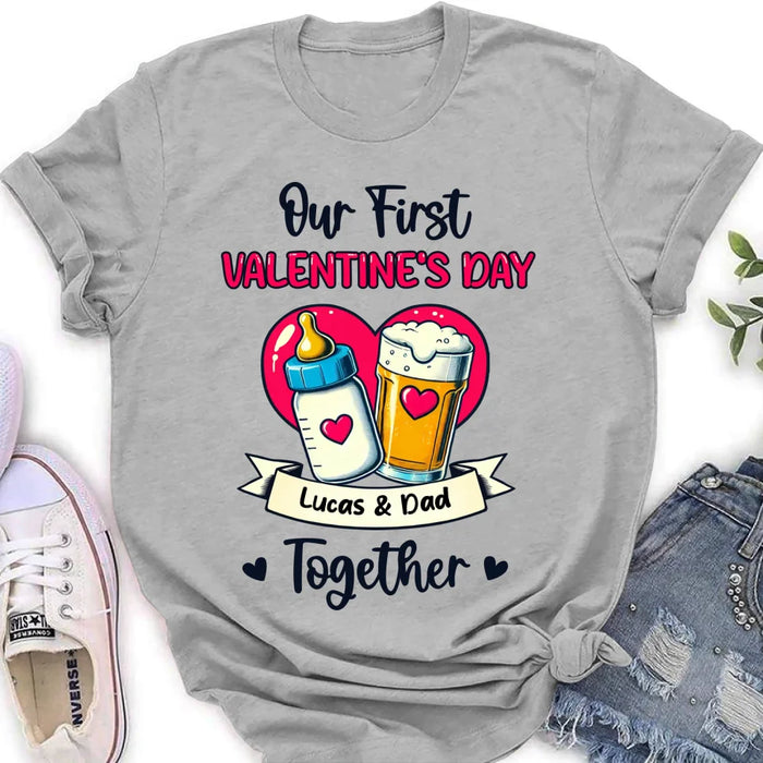 Custom Personalized Our First Valentine's Day T-Shirt/ Baby Onesie - Gift Idea For Dad/ Valentine's Day